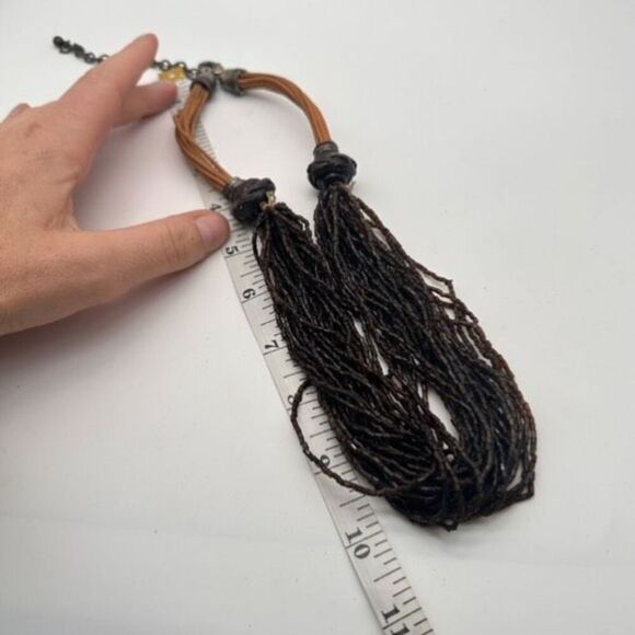 Chico’s black beaded layered multi-strand twisted necklace leather cord Chunky - Picture 9 of 11